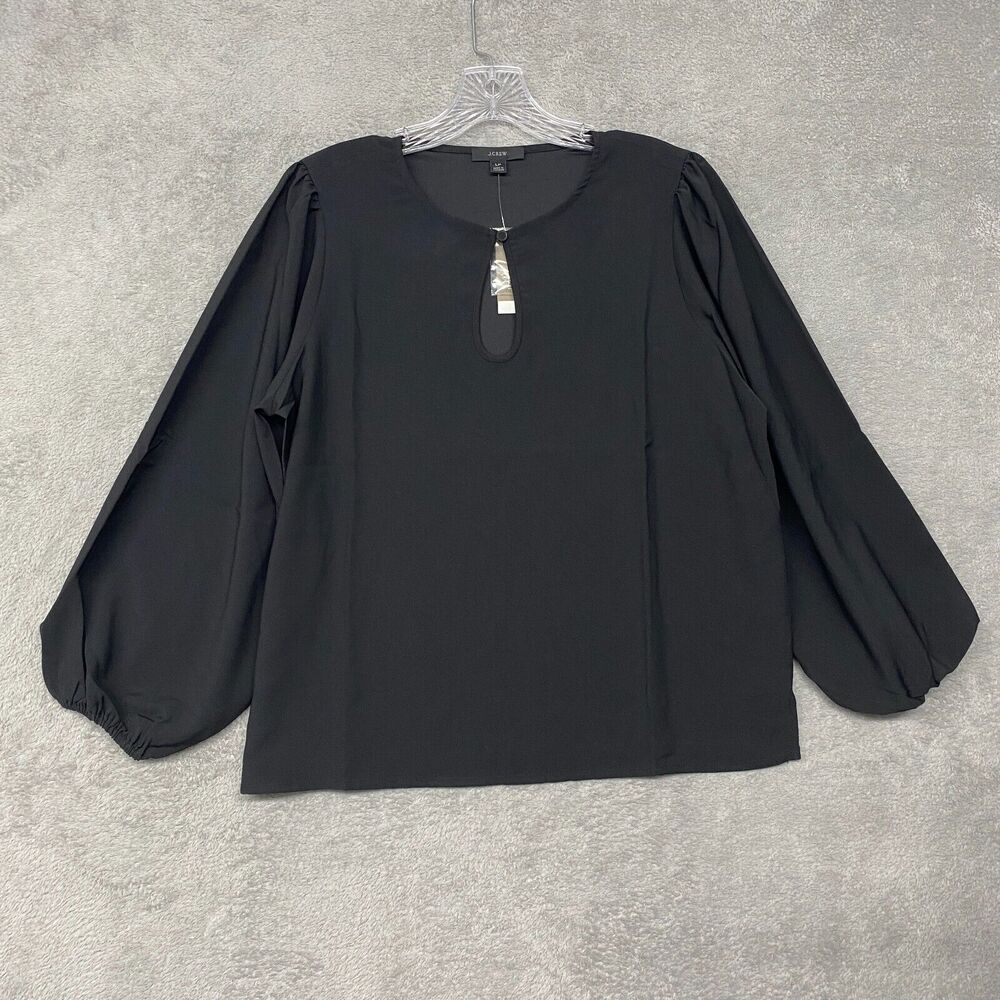 J Crew Shirt Womens 2XS Petite Black Puff Sleeve Satin Back Crepe Office BL711 - Picture 3 of 9